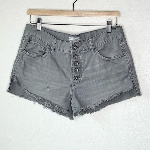 Free People Slate Blue Button Fly Cut Off Shorts - Women’s US 27 - Picture 1 of 10